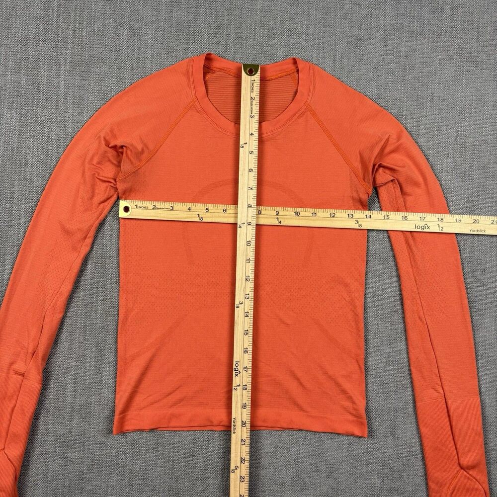 Lululemon Long Sleeve Swiftly Womens orange Top With Thumb Holes Size 4 Gym Yoga - Picture 4 of 12